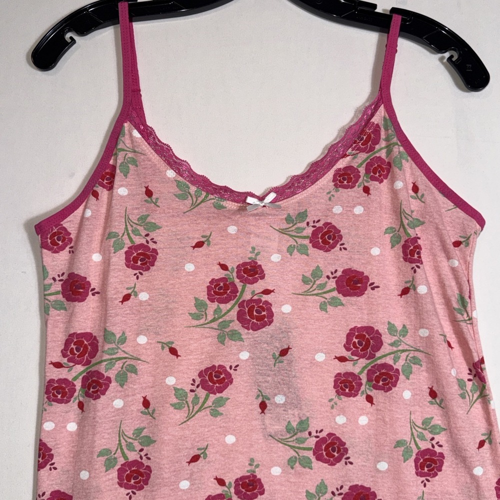 Mayfair Ladies Cotton Blend Chemise Medium Pink Roses Lace Trim Loungewear NWT